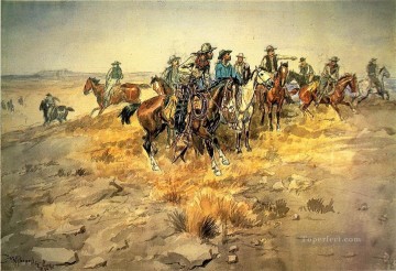vaquero de indiana Painting - La campana de alarma 1898 Charles Marion Russell Vaquero de Indiana
